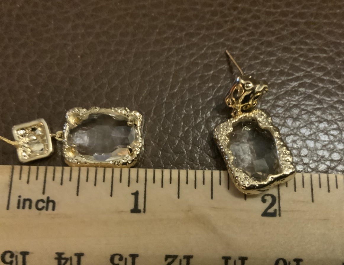 Molten Gold Earrings Hammered Crystal Clear Artisan VTG Fairycore Liquid Boho