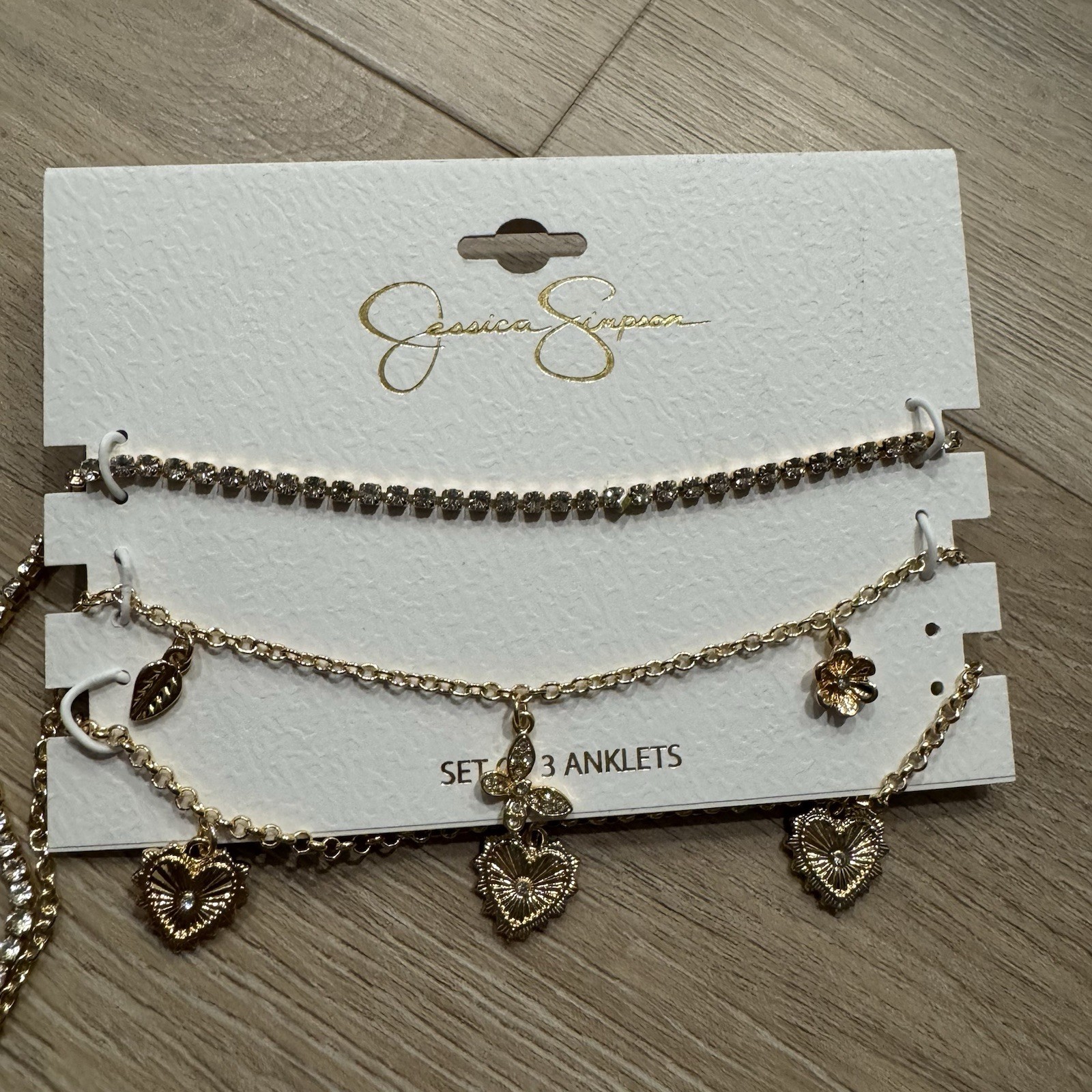 Jessica Simpson Anklet Set Of 3 Gold Tone Chains NWT