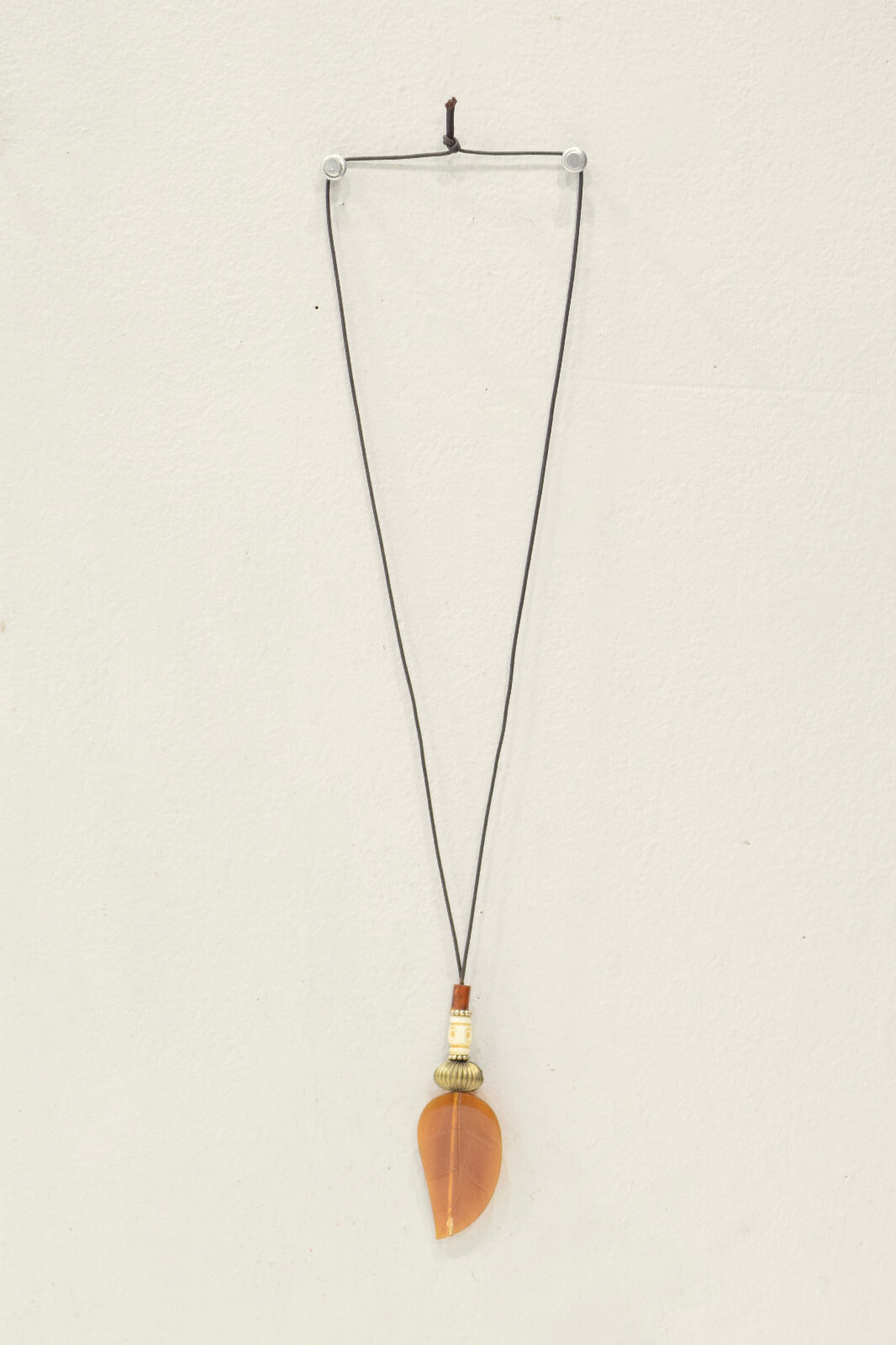 Philippines Brown Horn Leaf Pendant Necklace