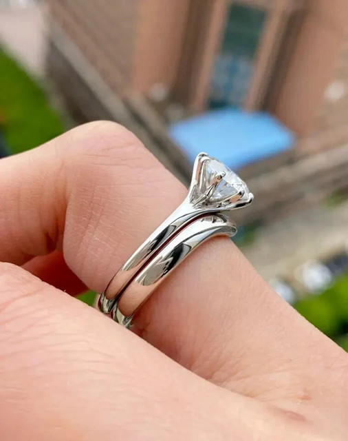2 CTW Round Cut Moissanite Engagement Women Set Ring 14K White Gold Plated Ring