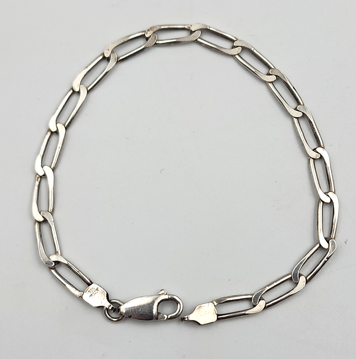 925 Sterling Silver Oval Paperclip Link Bracelet 8 Inch Italy Lobster Clasp 6.52