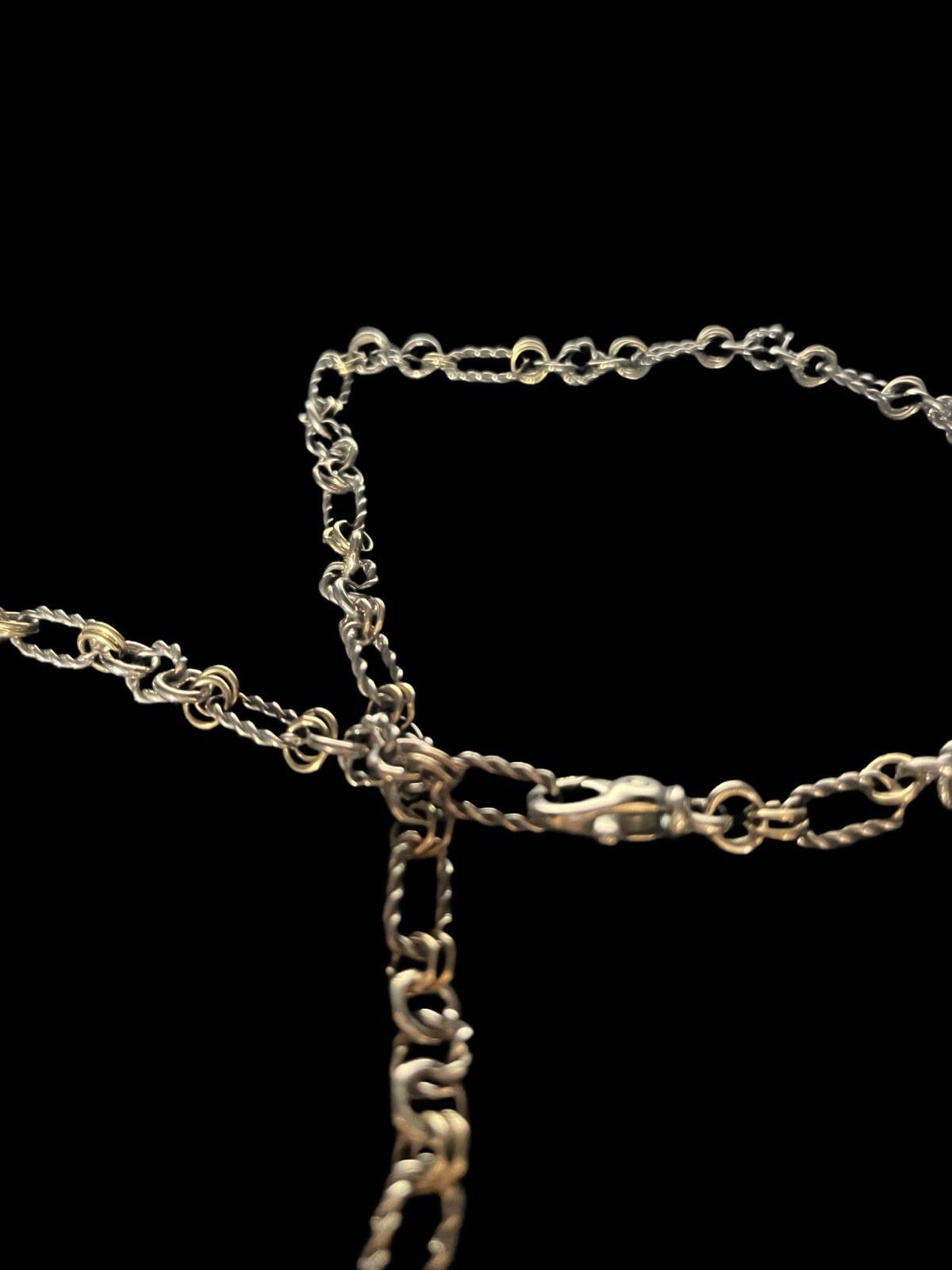 925 STERLING CHUNKY SILVER AND 18 K OVERLAY GOLD VERMEIL RINGS NECKLACE 22”