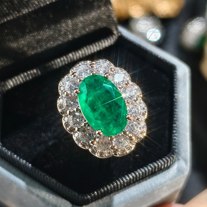 New Flower Style Neon Green Citrine White Topaz Gems Charm Women Silver Rings