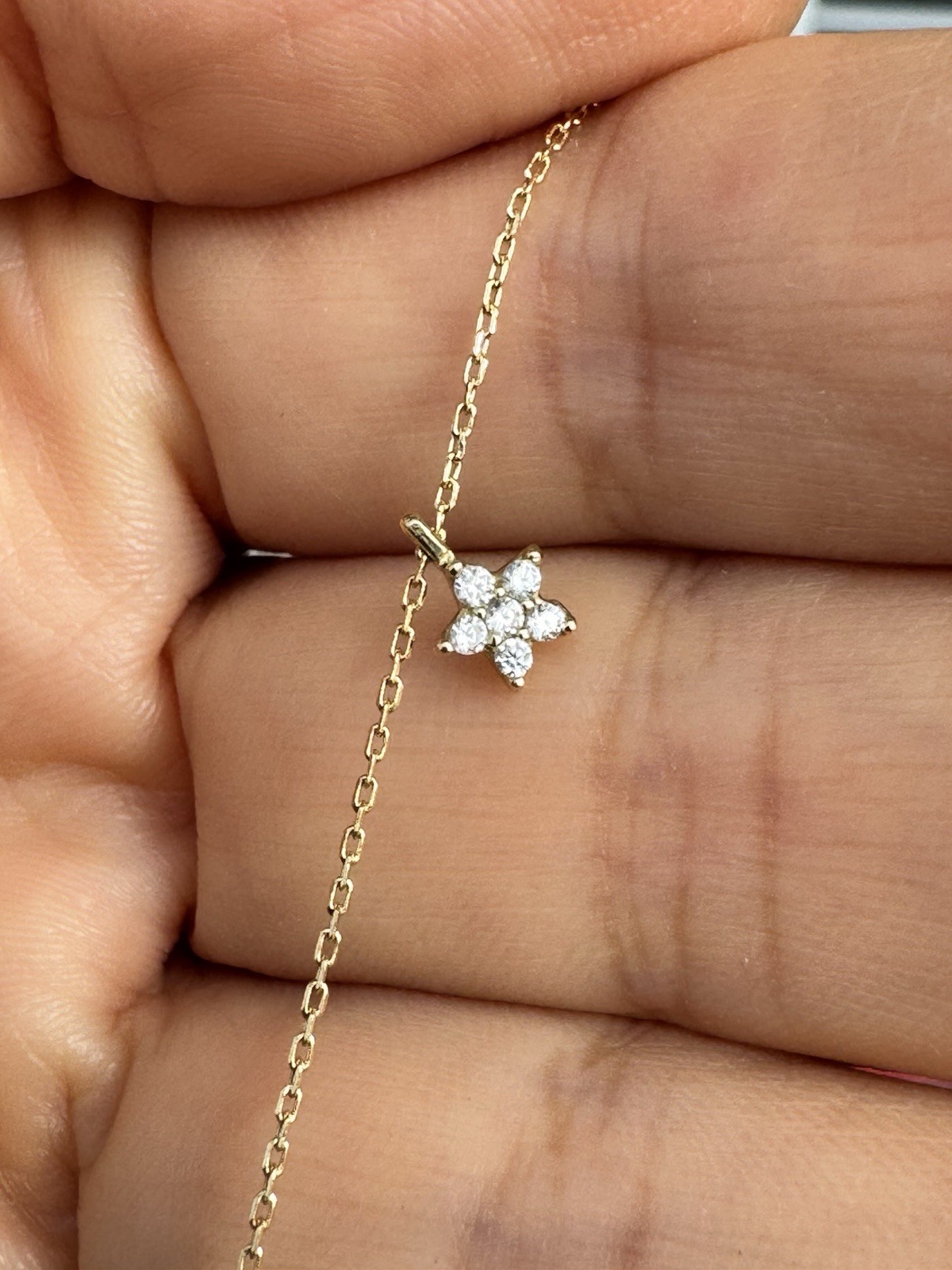 14K SOLID YELLOW GOLD NECKLACE WITH 5 CHARMS ZIRCONIA Stamped 585