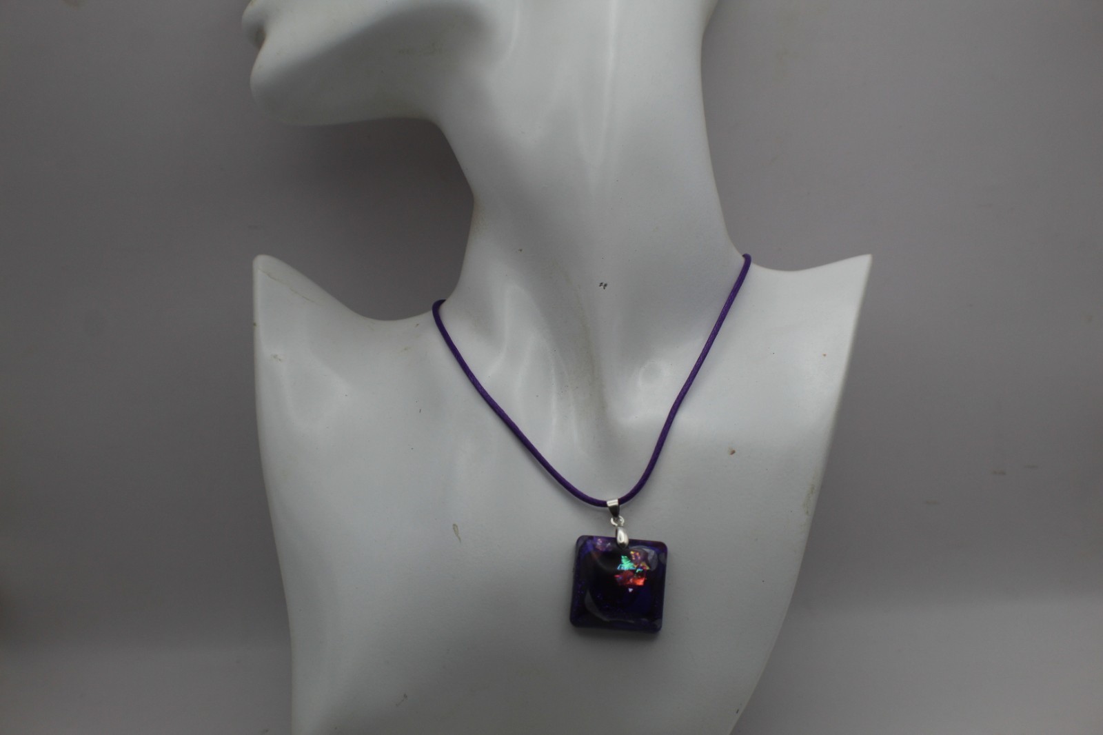 50 Shades Of Purple Beautiful Square Shaped Resin Pendant On A Cord