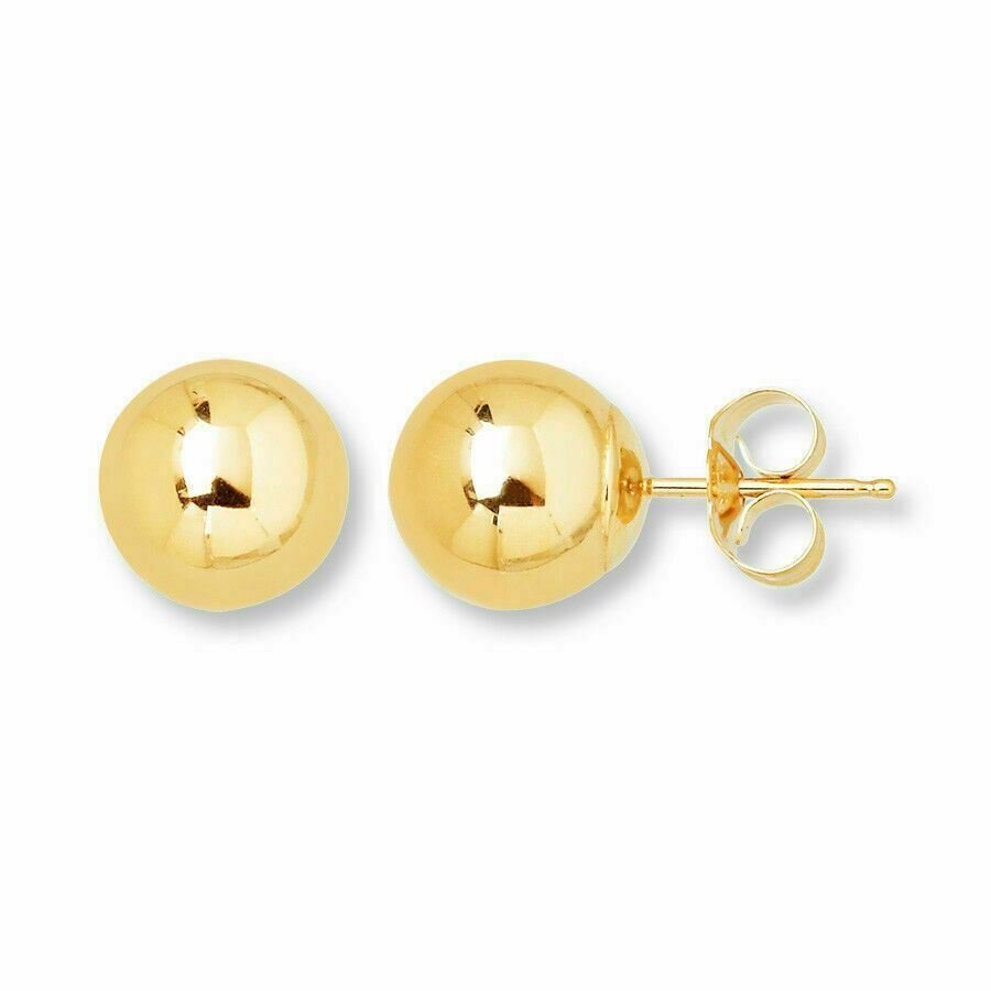 14K Solid Yellow Gold Ball Earrings 3mm 4mm 5mm 6mm 7mm 8mm – Genuine 14K Backs