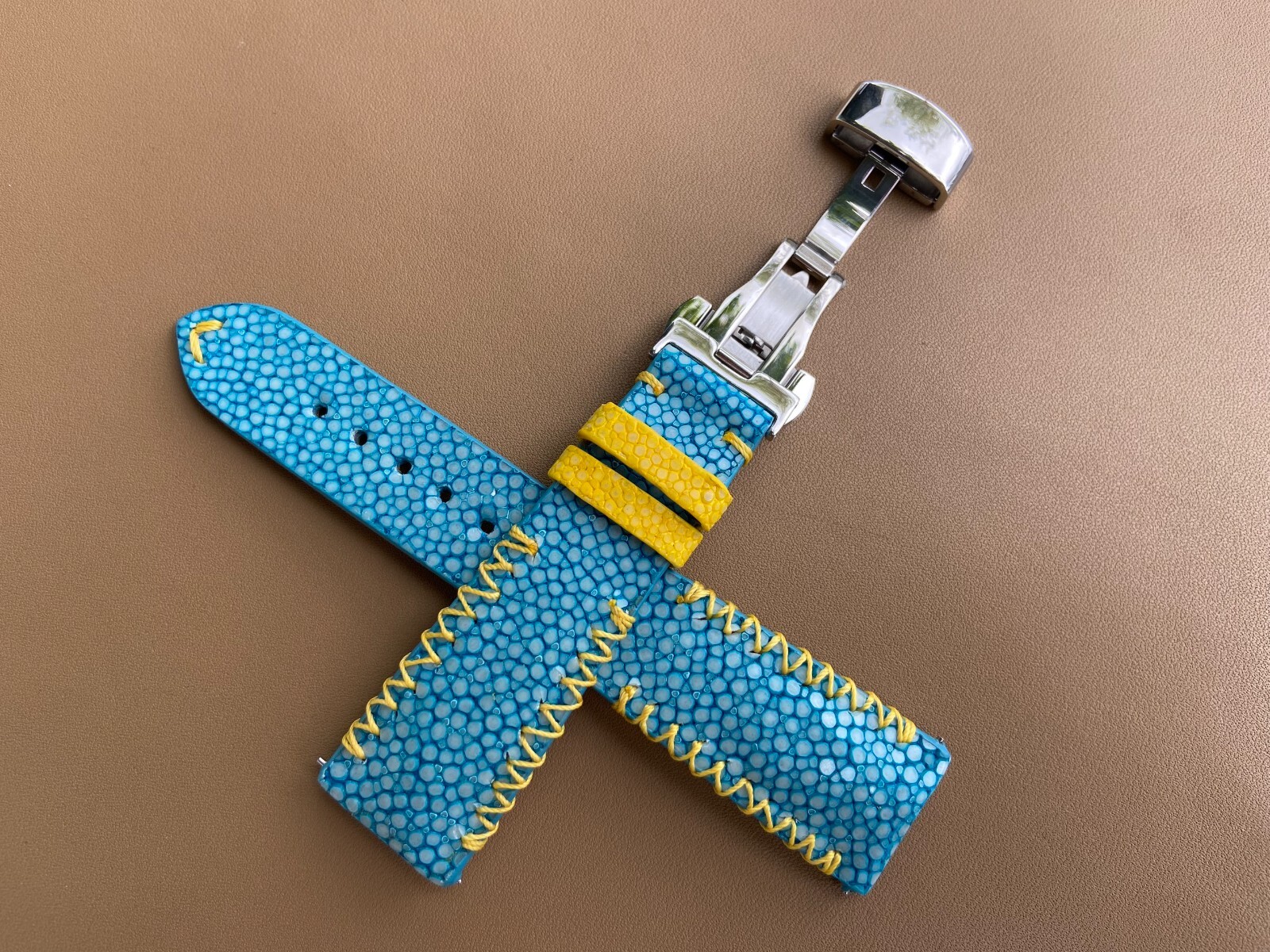 Blue Stingray Leather Watch Strap Band, Size 18mm 19mm 20mm 21mm 22mm 24mm 26mm