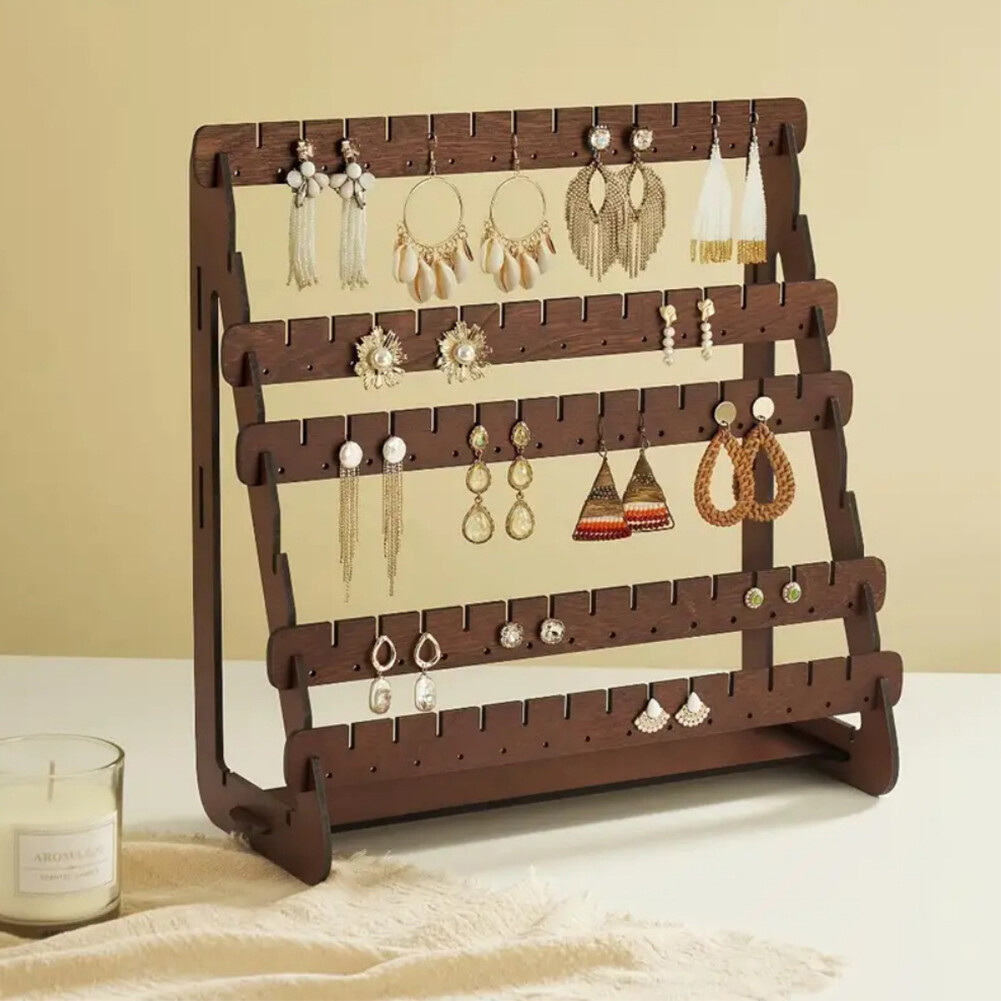 Wood Earring Display Rack Stand Holder For Stud Hook Earrings Jewelry Organizer