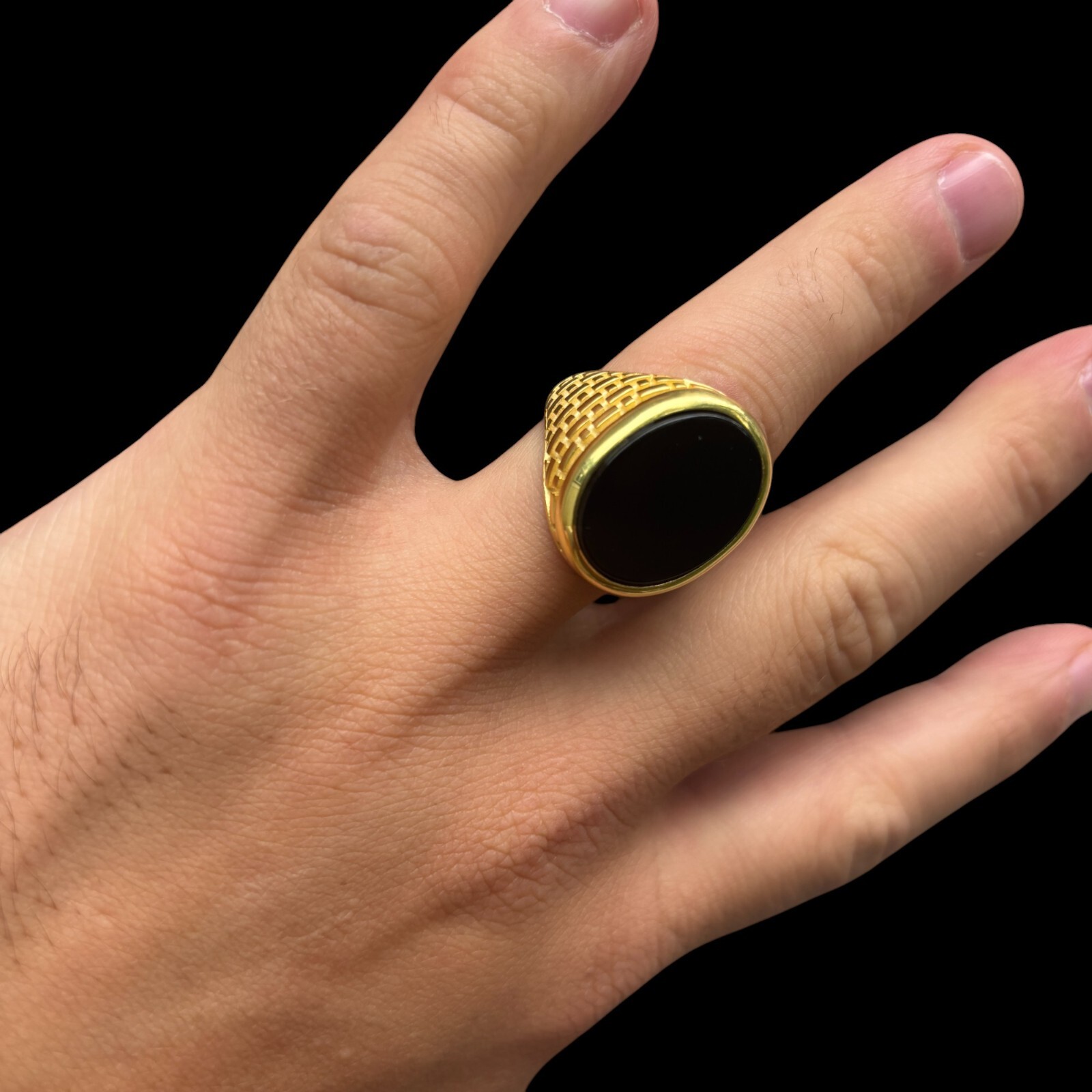 Natural Black Onyx Gemstone Mens Real Solid – 925 Silver or 14k Yellow Gold