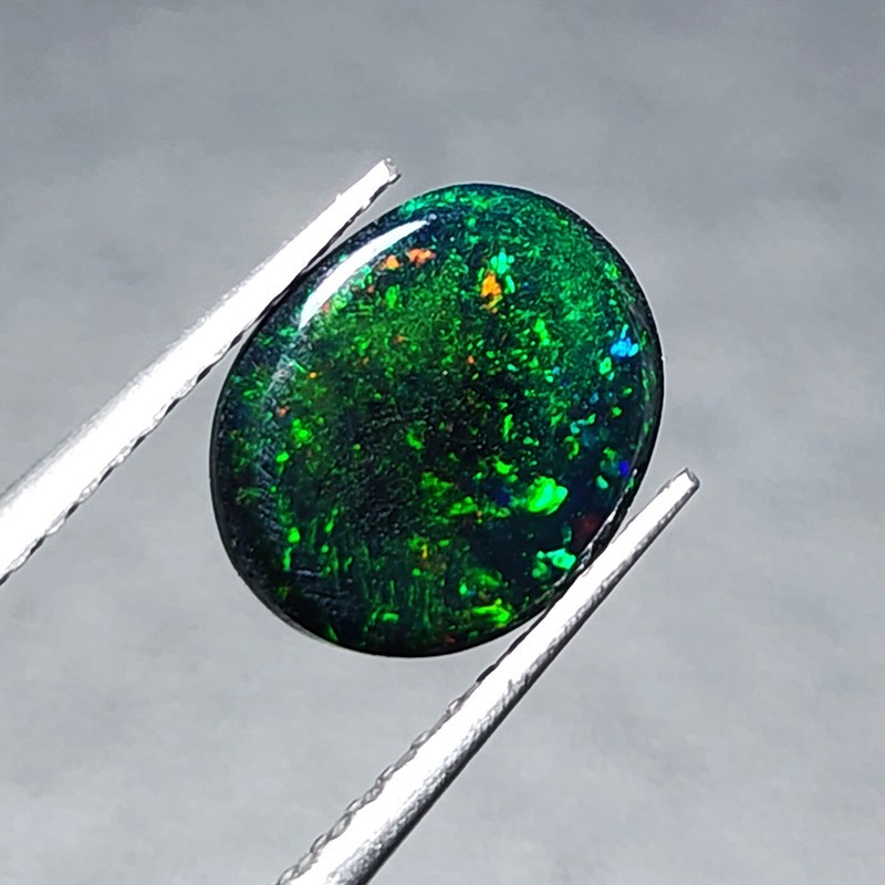 Ethiopian Welo Black Opal AAA+ Oval Cabochon Strong Green Play Loose 1.20Ct Gem