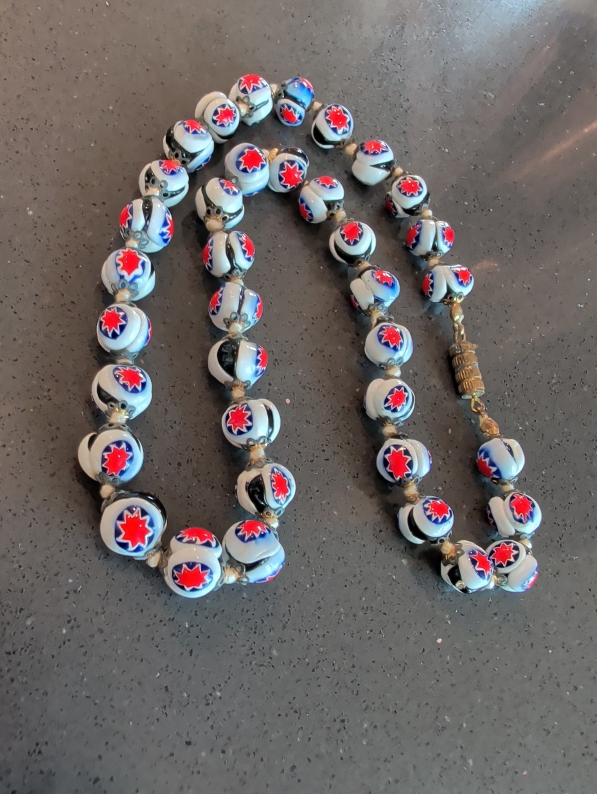 Vintage Venetian Millefiori Beaded Necklace Gorgeous 18″ T33