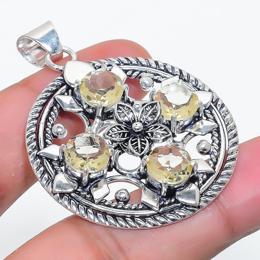 Lemon Quartz Gemstone Handmade 925 Sterling Silver Jewelry Pendant Size 2″