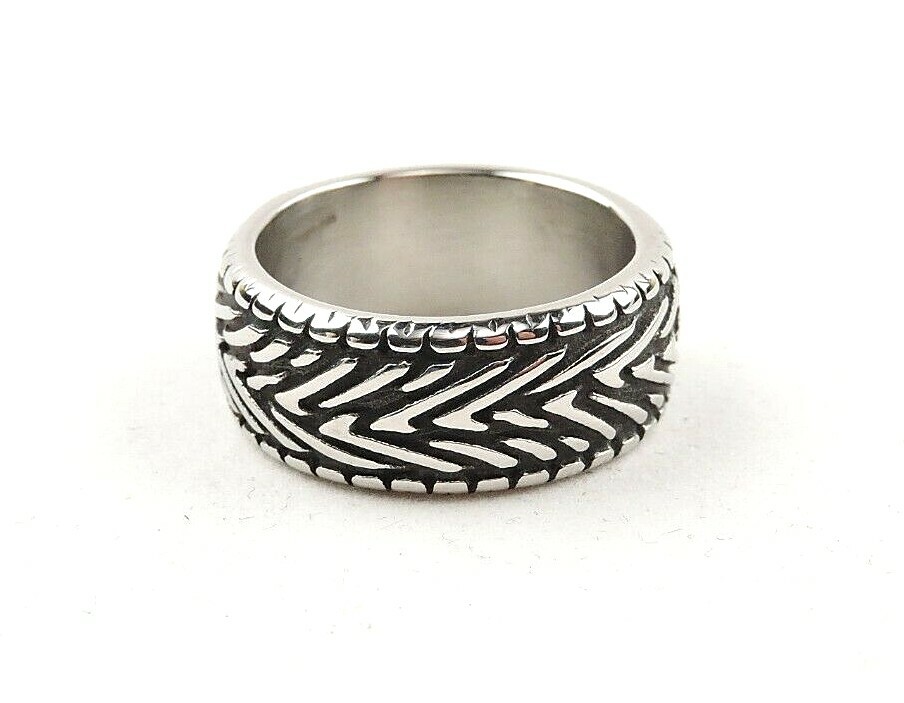 Stainless Steel 10 mm Textured Wide Band Ring – Free Gift Packaging