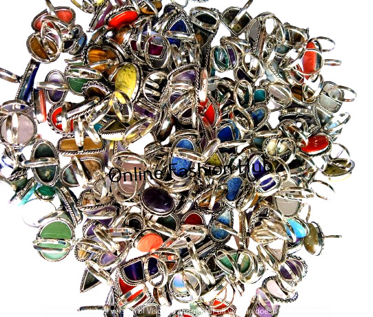 Trendy Onyx & Mix Gemstone 925 Sterling Silver Plated Rings Lot Big sale Jewelry