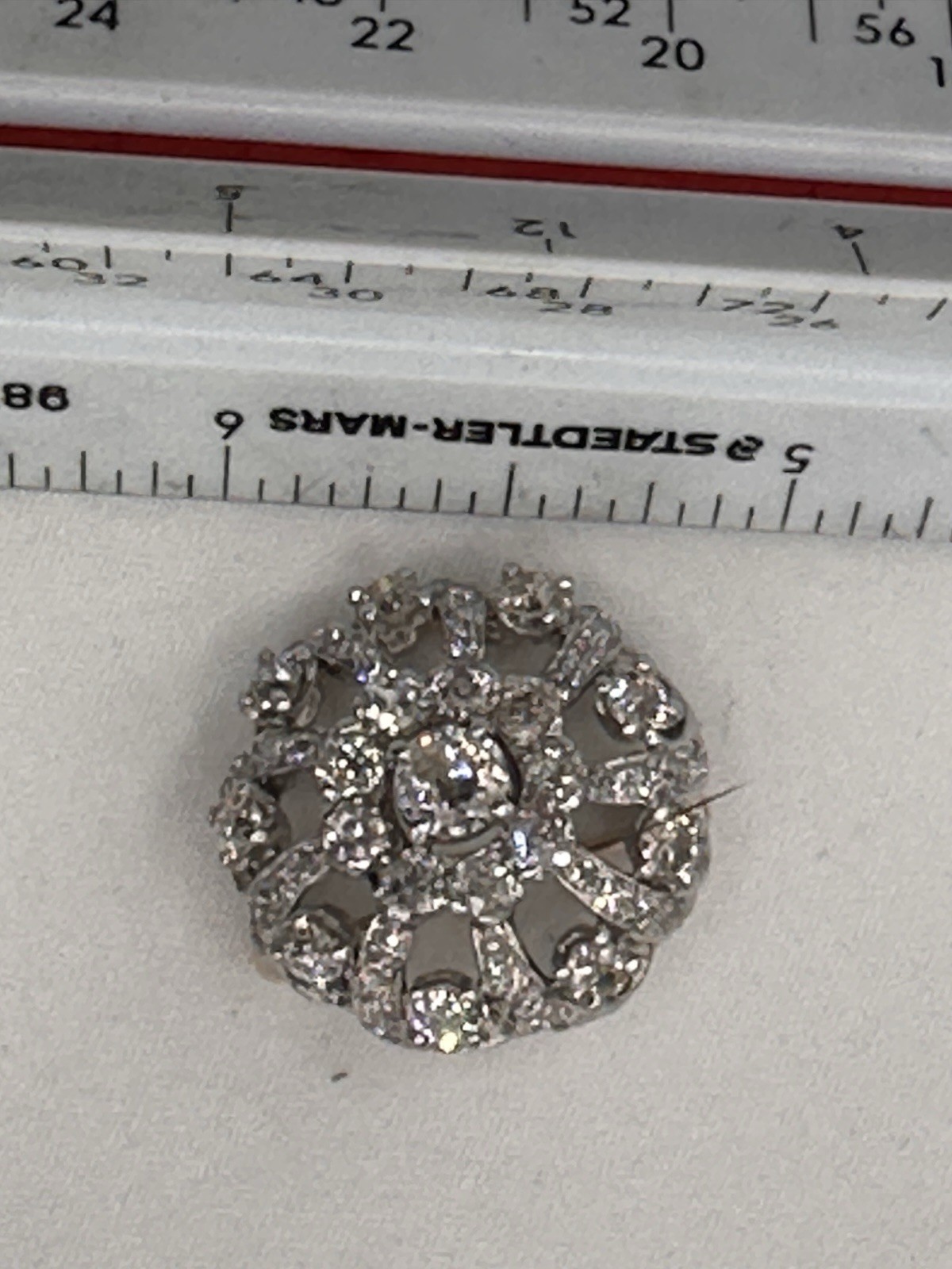 Antique 14K Two Gold Diamond Cluster (2.4c) Brooch Pin Art Deco Style Wght: 9.6g