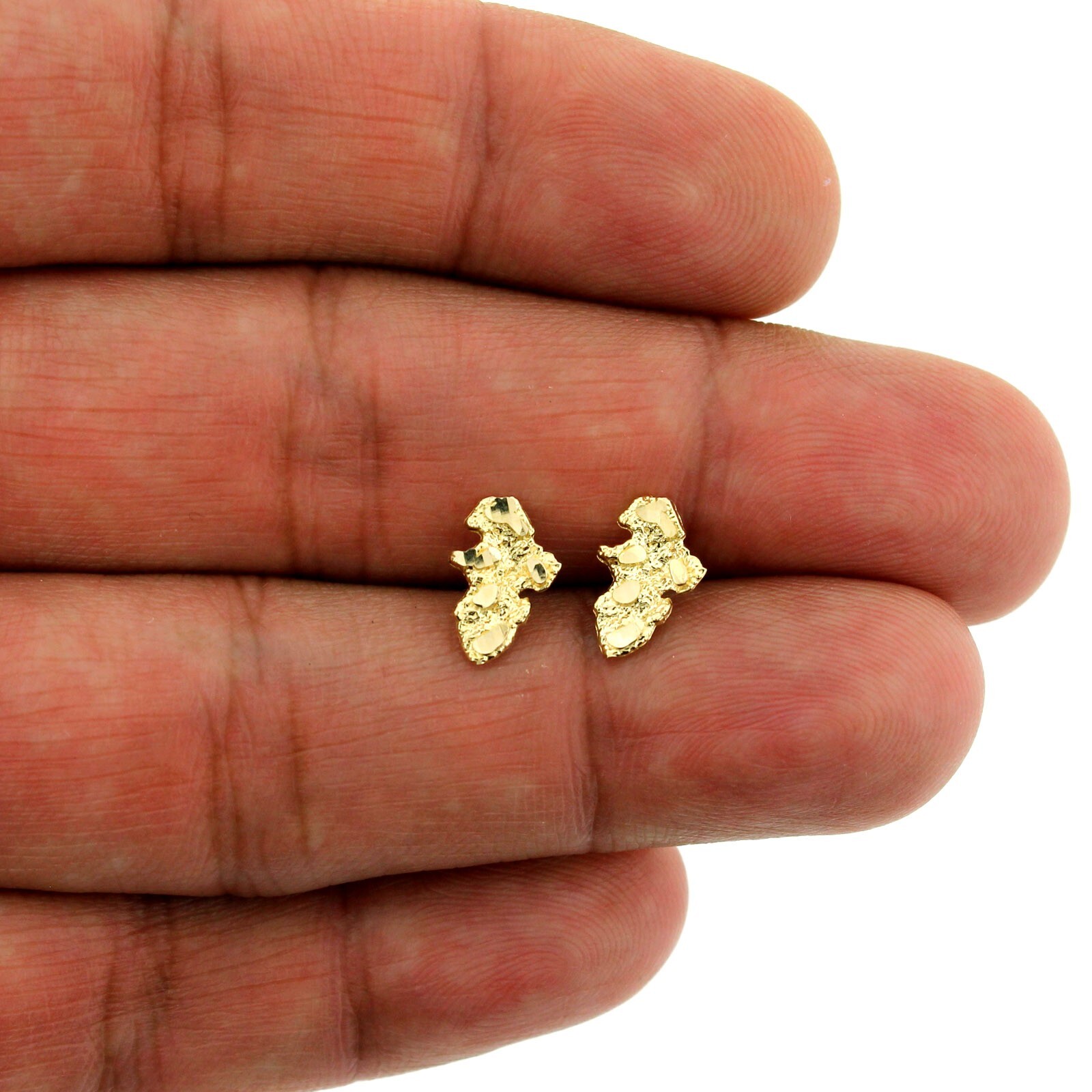 Real 10K Solid Yellow Gold Diamond Cut Small Nugget Stud Earrings, Mens Womens