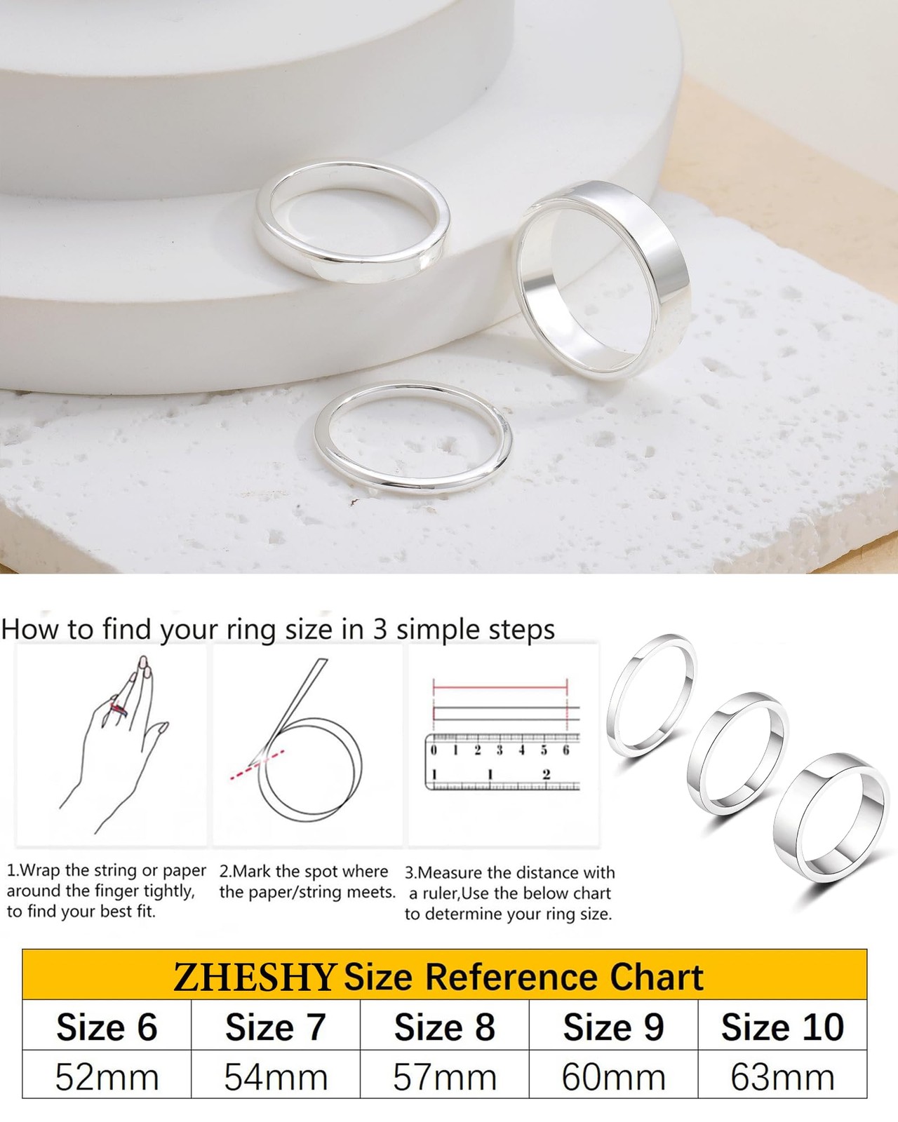 Stackable Silver Gold Rings for Women Non Tarnish 14K Gold Plated Cigar Plain…
