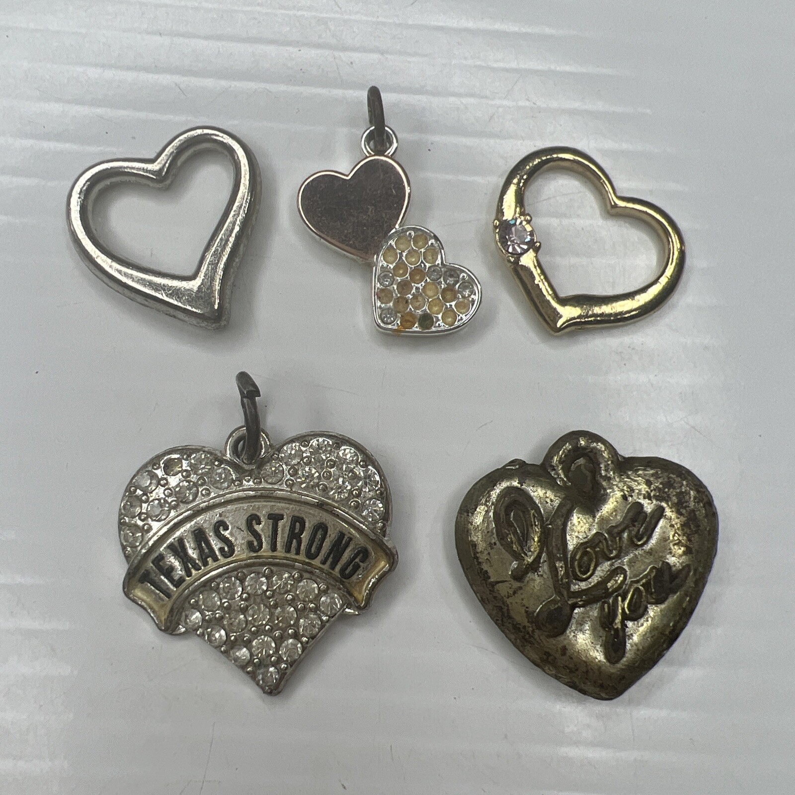H7 Lot Rose Gold Silver Crystals Texas I Love You Hearts Retro Pendants