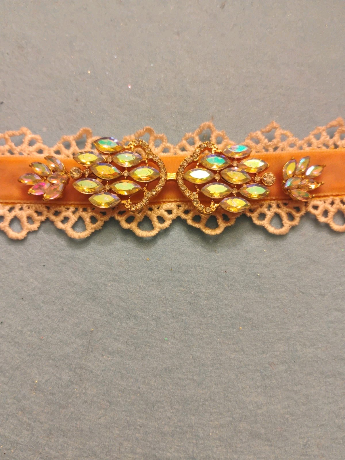 Pink Velvet Rhinestone Choker with White Trim