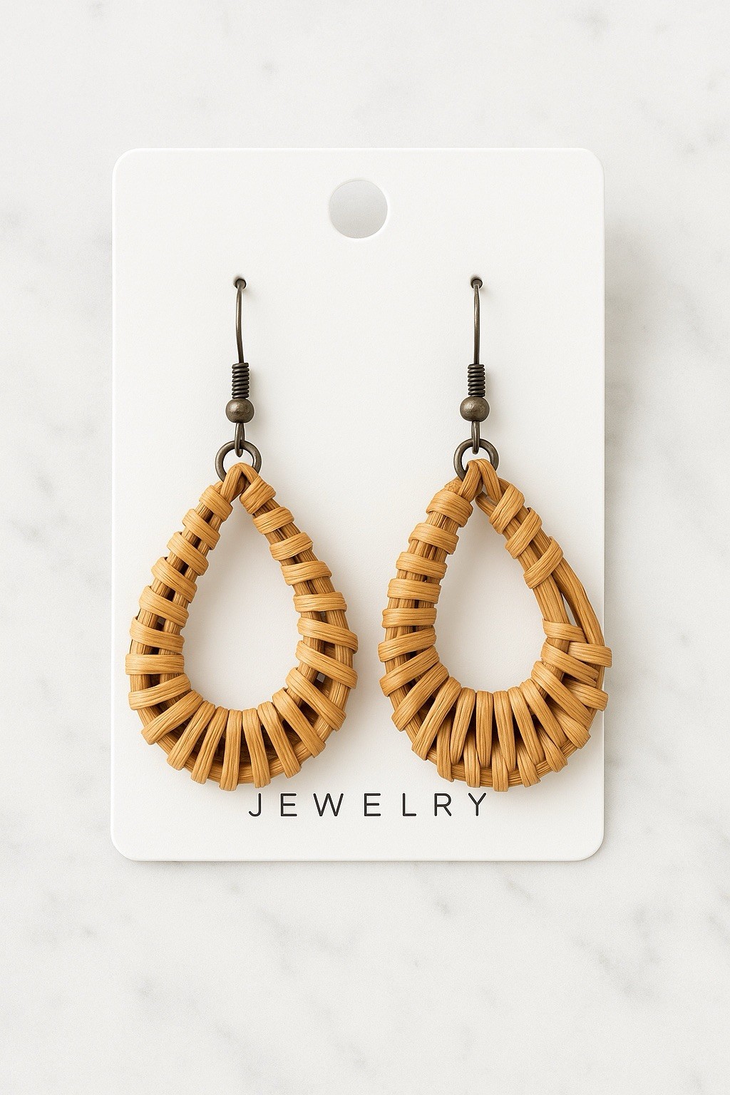 Boho Woven Rattan Teardrop Earrings, Lightweight Natural Statement Jewelry