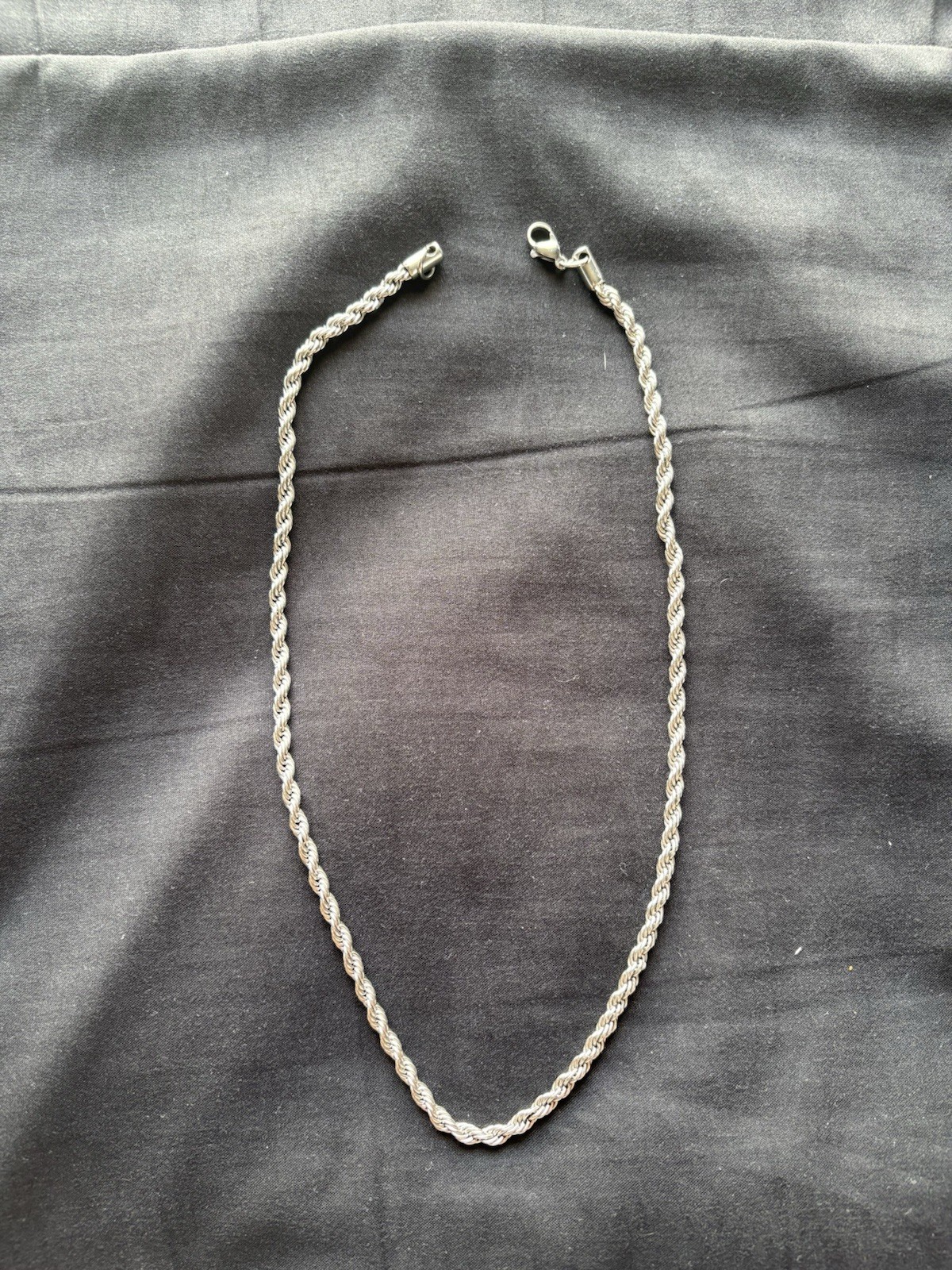 Silver Tone Rope Chain Necklace, Metal, Lobster Clasp Closure, No Stone