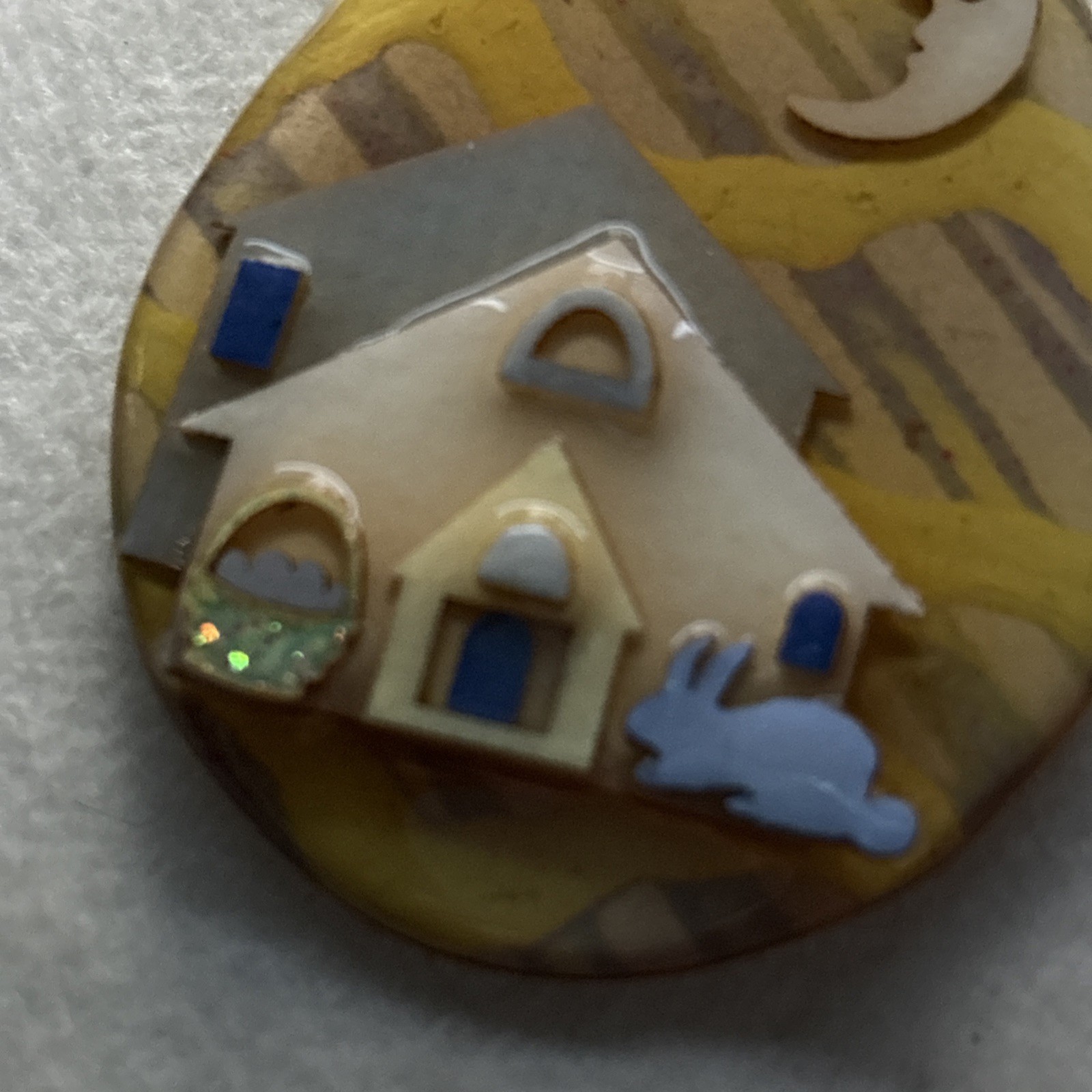 House pins By Lucinda ~ Easter Brooch Egg Shape Glitz Easter Basket Blue Bunny