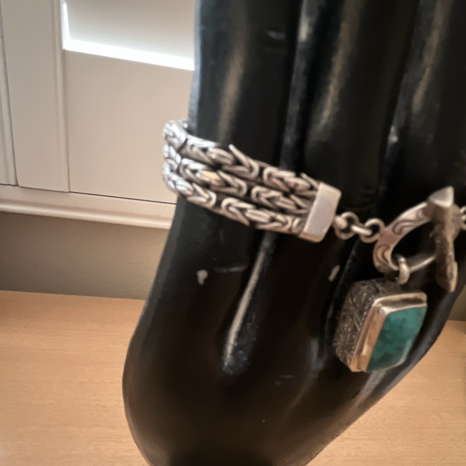 Vintage Sterling Silver 925 Triple strand bracelet w/turquoise 8”