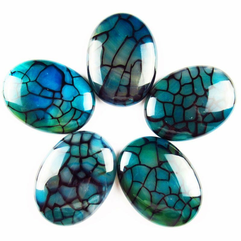 32g 40x30x7mm 2Pcs Blue Black Dragon Veins Agate Oval Cab Cabochon YJWW249