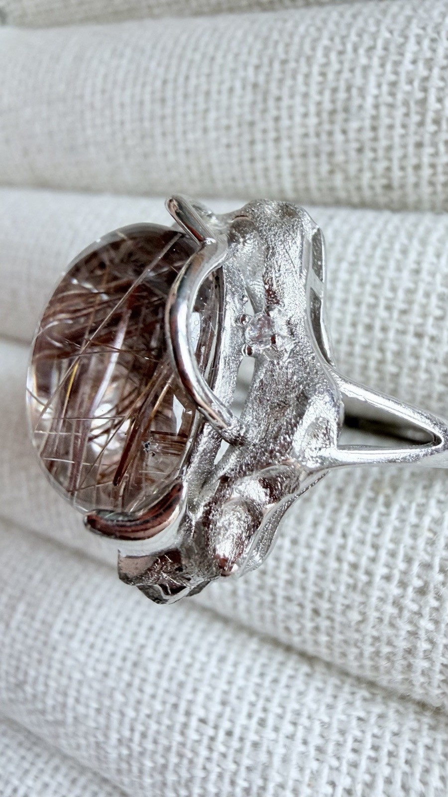 Natural Rutilated Quartz Ring – S925 Sterling Silver 14.5*11.5mm