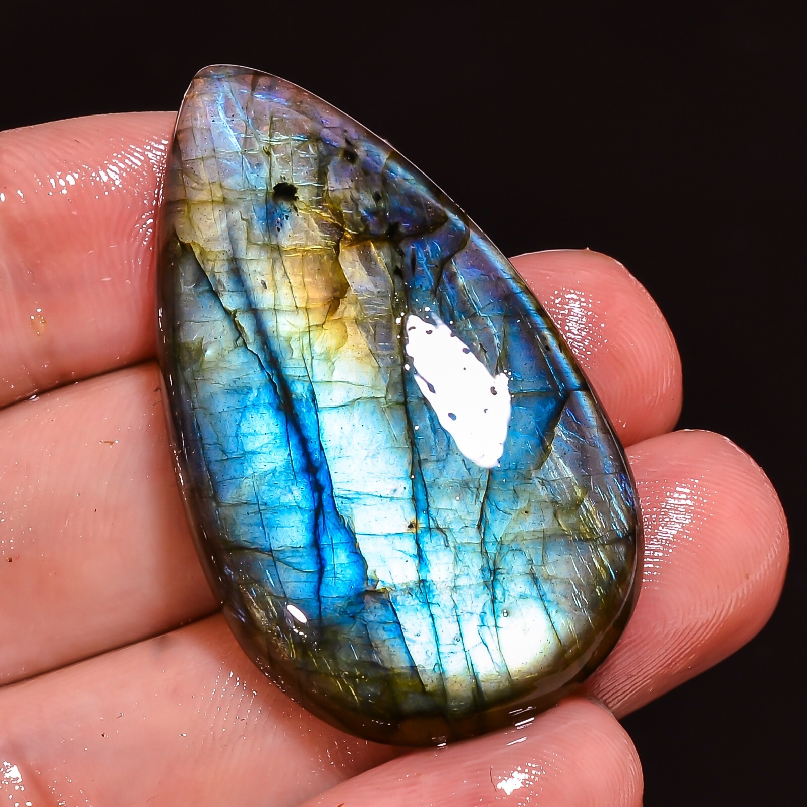 Untreated 57.55 CT Multi Flashing Cabochon , Labradorite Pear Gemstone 24x42x6mm