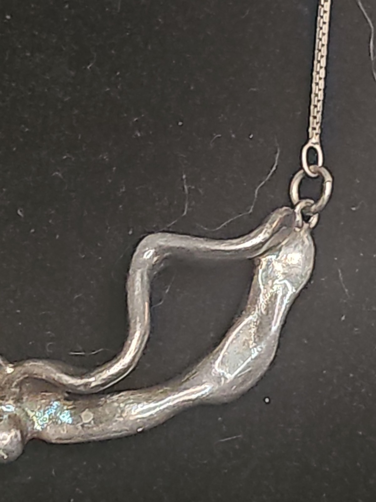 Vtg 17″ 925 Modernist Brutalist Melted Liquid Ribbon Fixed Pendant Necklace 7.5g
