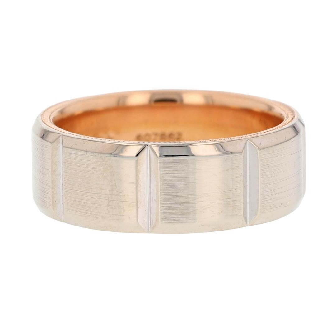 Verragio 8mm Beveled Wedding Band Ring 14k Multi-Tone Gold 13.45 Grams Size 9.5