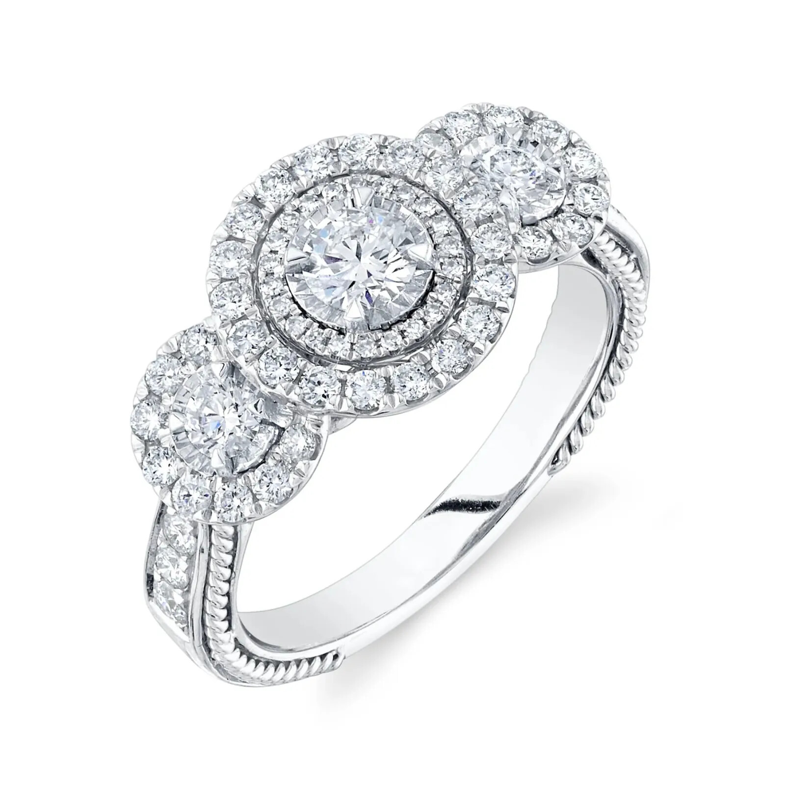 Diamond Engagement Ring 14K White Gold 3 Three Stone Round Cut 1.00 TCW Natural
