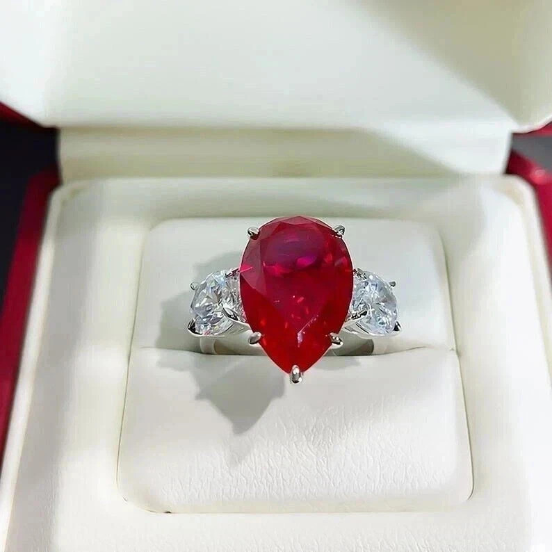 4.90 Ct Pear Cut Natural Red Ruby Diamond Proposal Ring 14K Solid White Gold 7