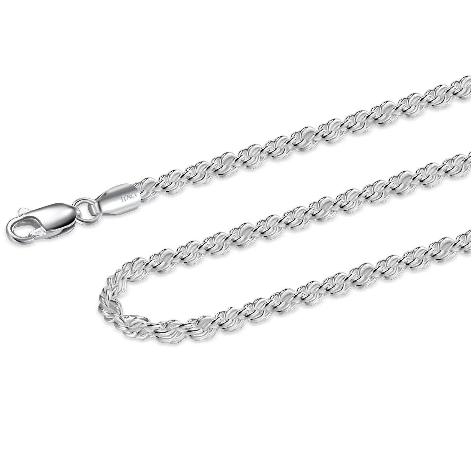 925 Sterling Silver Rope Chain Necklace 2.5mm Lobster Clasp 16-30 Inches Unisex