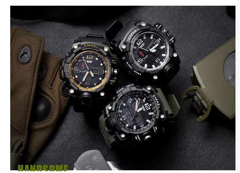 Electronic Watch For Men Large Dial GMT Chronograph Alarm Calendar 24 Hour