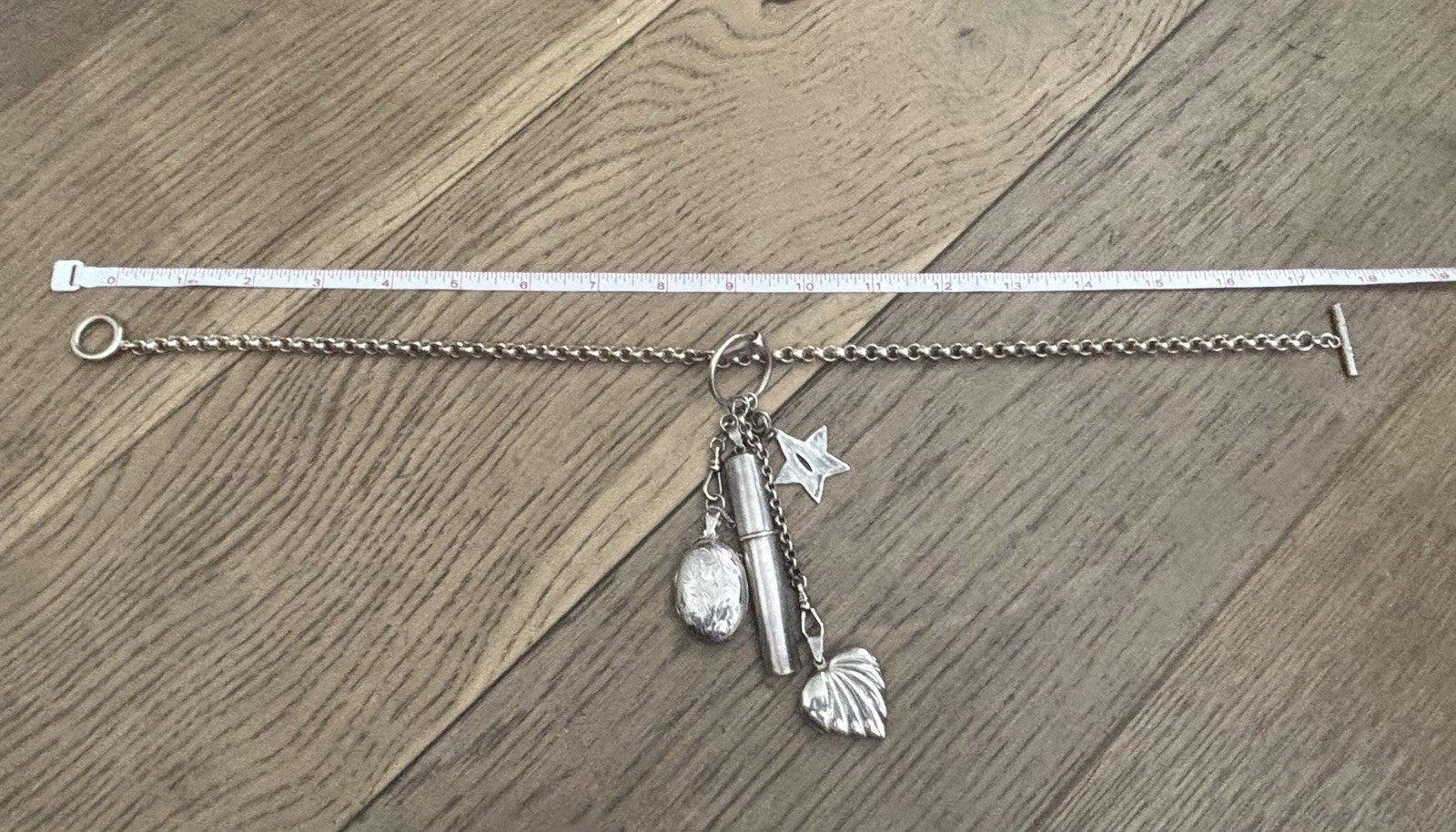 David Navarro Sterling Silver 18” Charm Necklace Heart Locket Shell Artisan