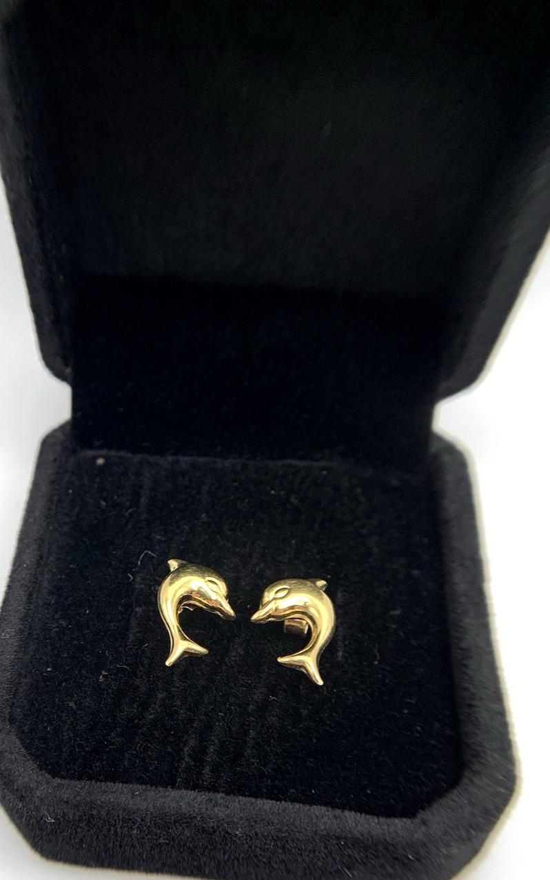 18k .750 Gold DOLPHIN Earrings,12.6mm x 8.4, 1.1g, Signed AR 348, FREEgfBx($5