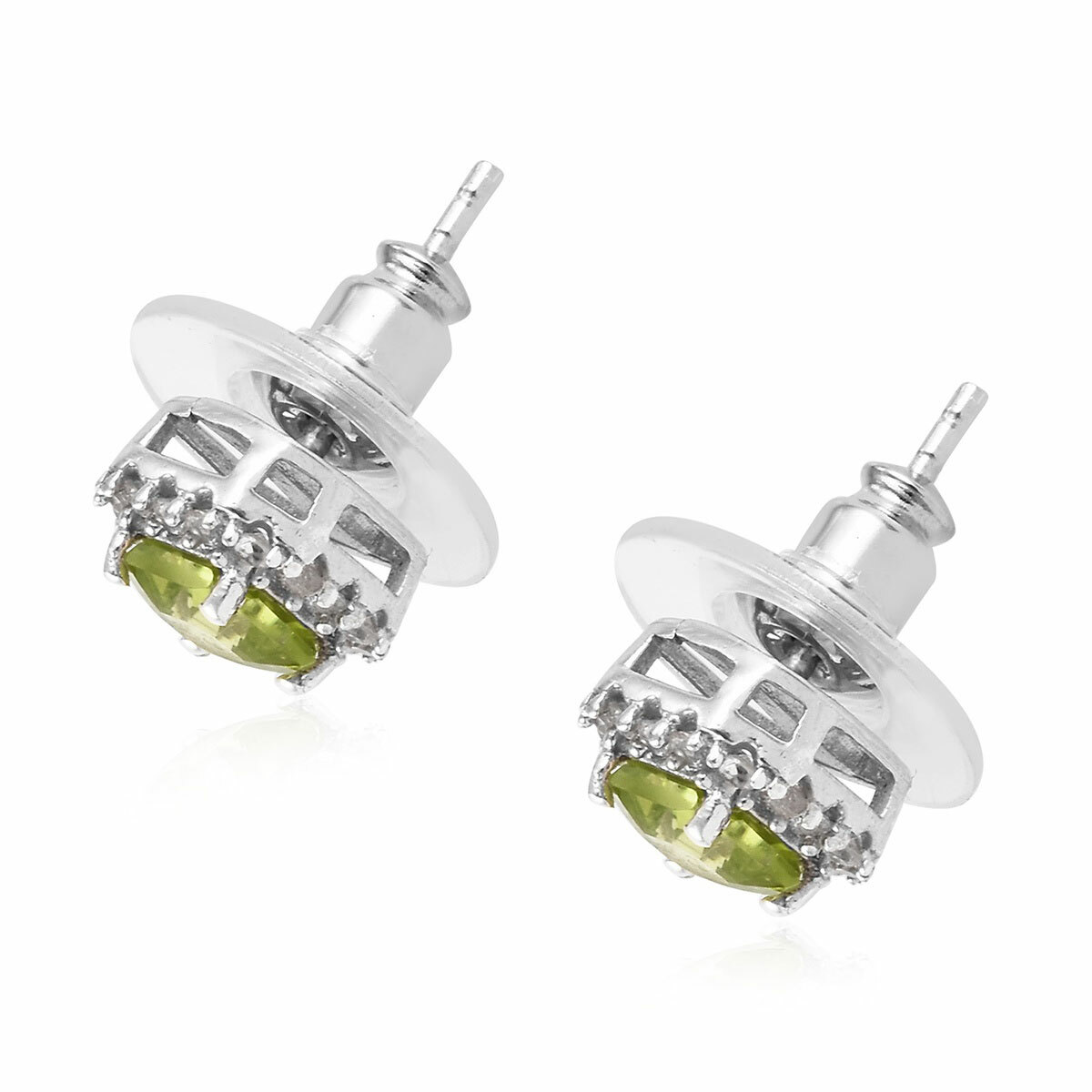 Natural Peridot Stud Earrings in Platinum Over Sterling Silver 1.90 ctw