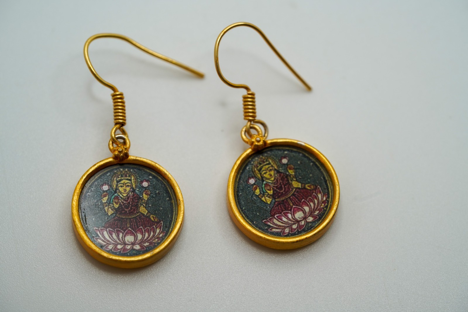Vintage Hindu Vishnu Krishna Gold Dangle Earrings 3.9cm x 1.7cm EB2