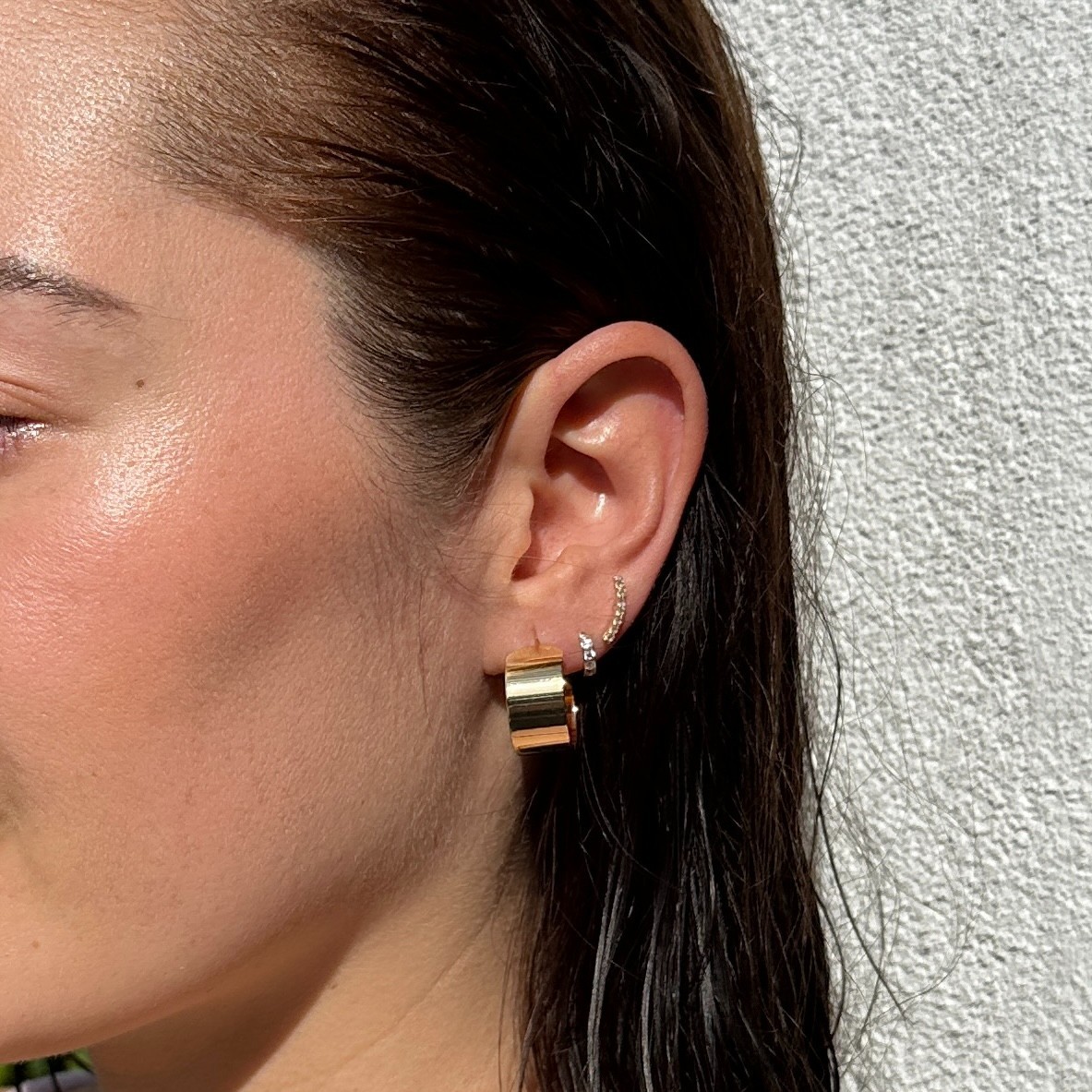 18K Gold Filled Thin Wide Polished Semi Hoop Earrings