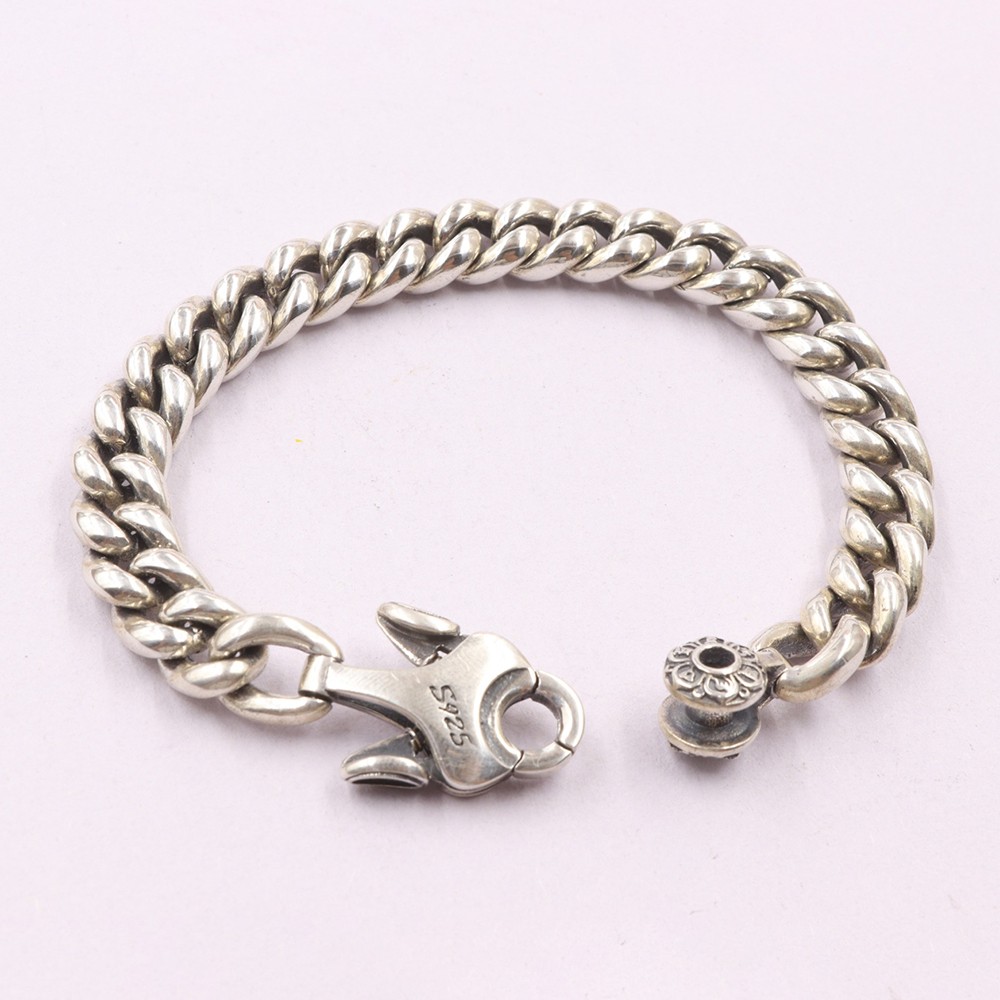 Pure S925 Sterling Silver Chain Men Women 9mm Curb Link Bracelet 46-47g 7.1inch