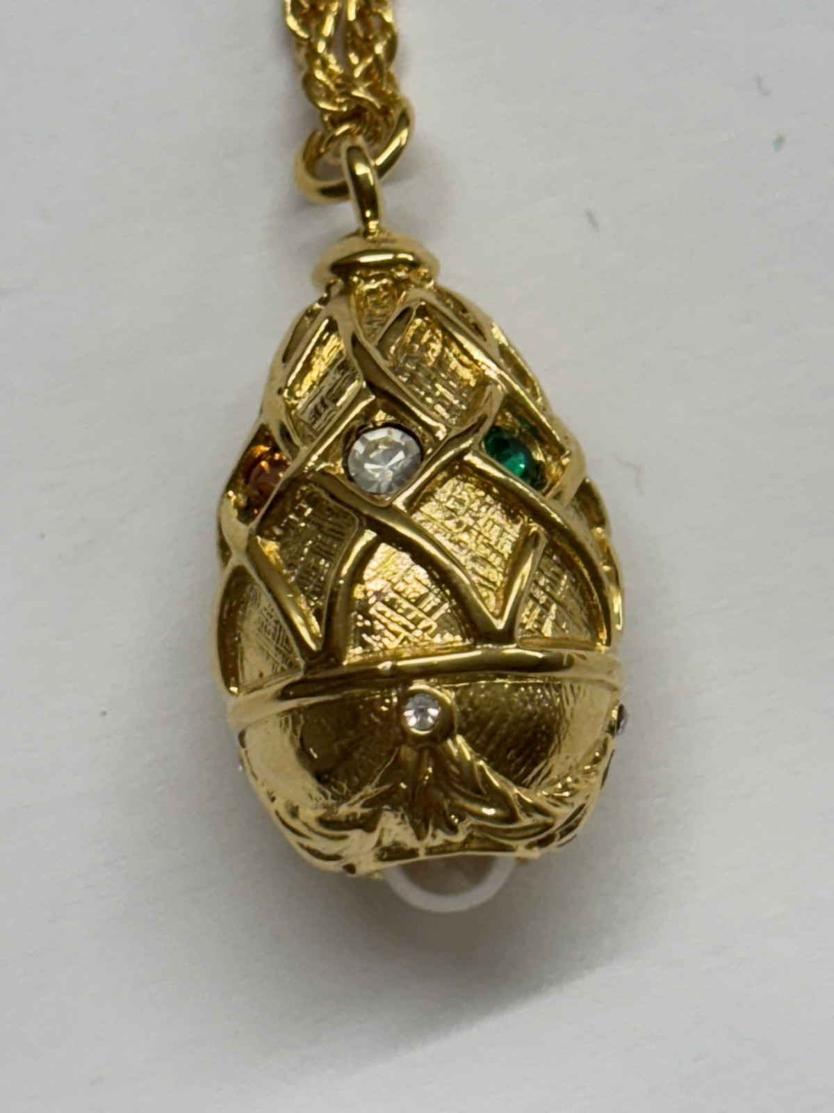 Vintage Joan Rivers Jeweled Egg Pendant NecklaceGemstones Gold Tone Egg