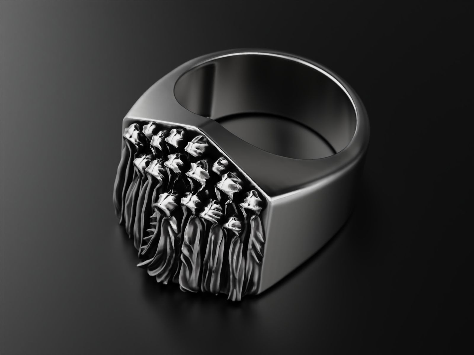Oxidized Men’s Creepy Ghost Gothic Punk 925 Sterling Silver Statement Rings