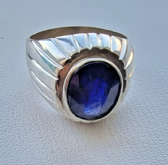 NATURAL 14×12 mm. BLUE SAPPHIRE MEN’S HEAVY 925 STERLING SILVER RING SZ 13.25