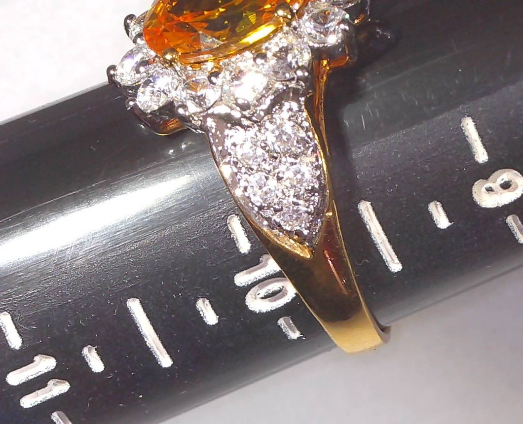 Vtg 18K Yellow Gold Plated Faux Citrine & Faux Diamond Cocktail Ring – Size 9.75