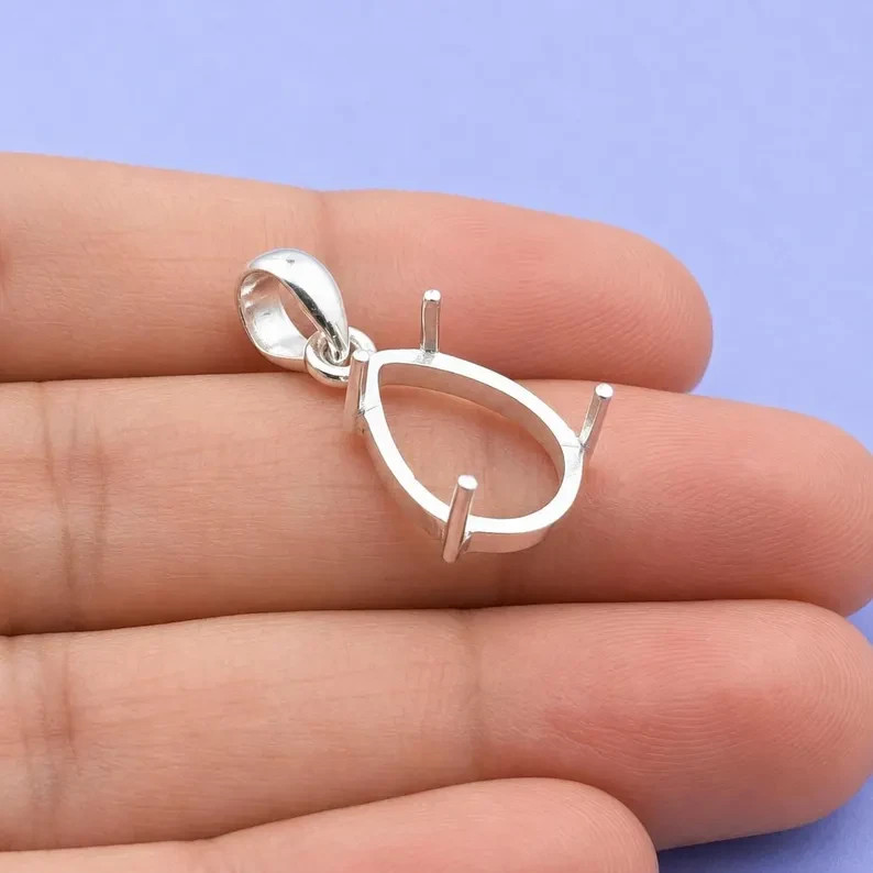 925 Sterling Silver 9x11mm Pear Semi Mount Pendant Setting Handmade Jewelry
