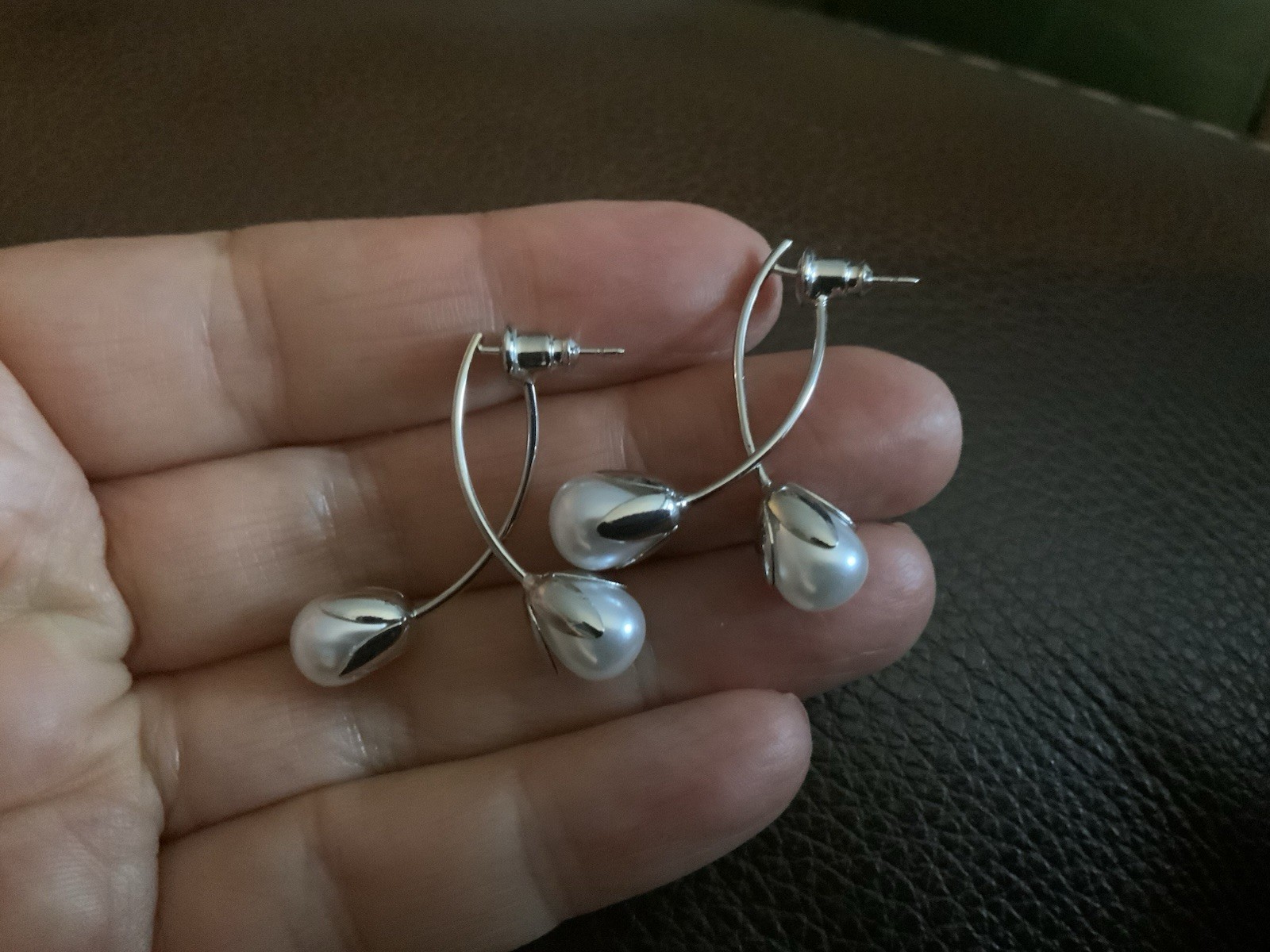 Anthropologie Silver Cherry Pearl Earrings Berry Flower Boho Retro Cottagecore