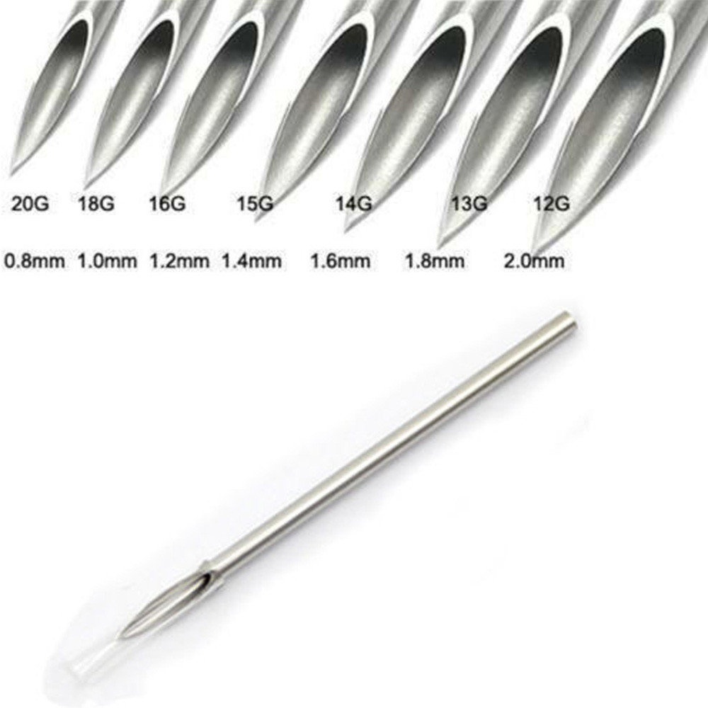 10Pcs 12/14/16/18/20G Surgical Steel Piercing Needles and Gloves Navel Nose Lip