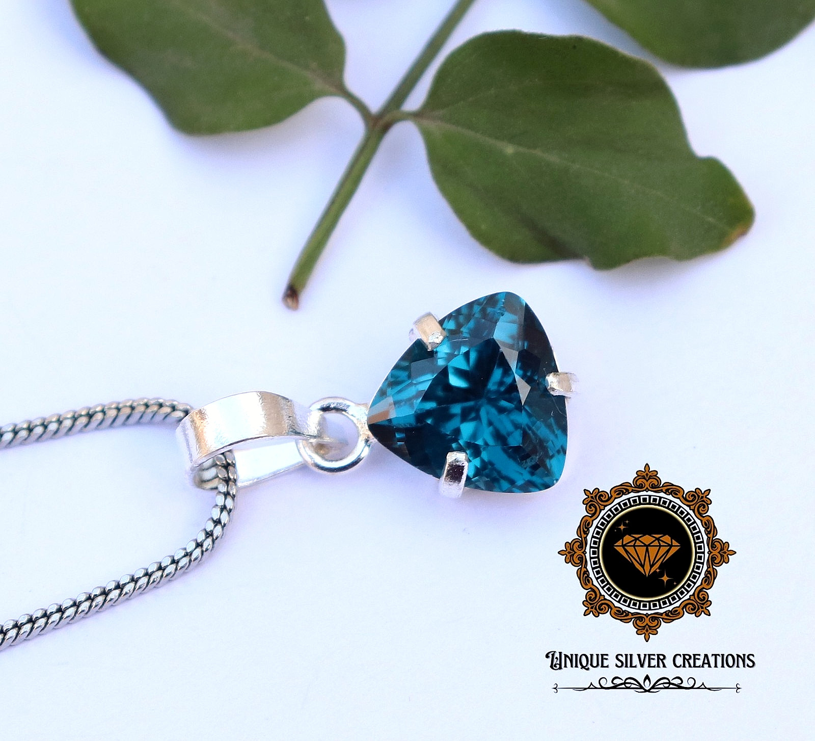 Natural Blue Tourmaline Trillion 925 Sterling Silver Pendant Certified 10.25 Ct